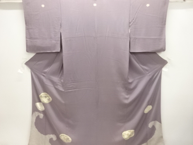 アンティーク　錦紗絞り貝合わせに屋敷風景模様五ツ紋着物